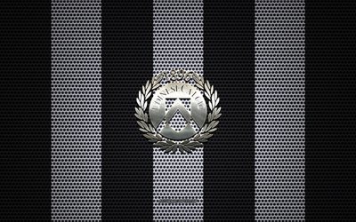 Udinese Calcio logo, Italian football club, metal emblem, black white metal mesh background, Udinese Calcio, Serie A, Udine, Italy, football