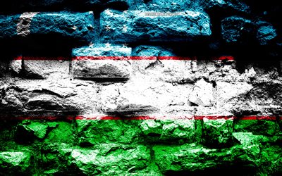 Empire of Uzbekistan, grunge brick texture, Flag of Uzbekistan, flag on brick wall, Uzbekistan, flags of Asian countries