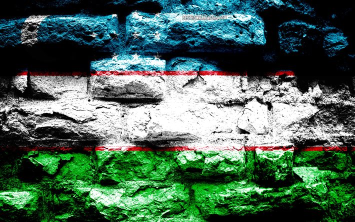 Impero di tamerlano, grunge texture di mattoni, Bandiera dell&#39;Uzbekistan, bandiera su un muro di mattoni, Uzbekistan, le bandiere dei paesi Asiatici