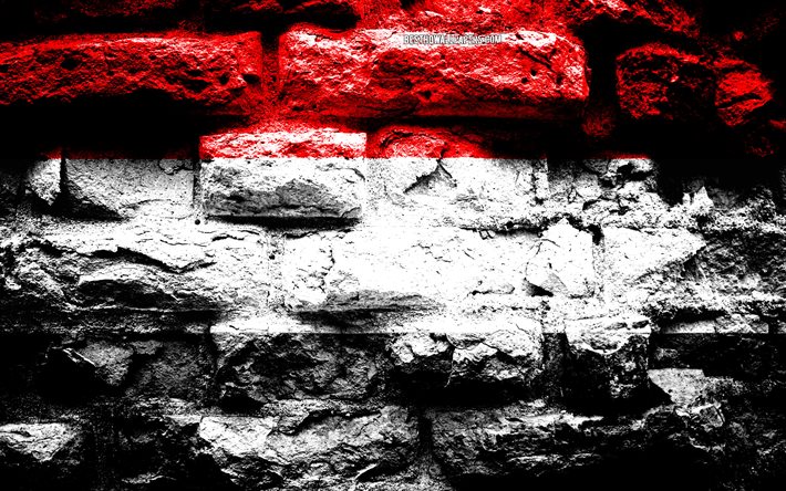 Empire of Yemen, grunge brick texture, Flag of Yemen, flag on brick wall, Yemen, flags of Asian countries