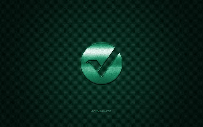 Vertcoin logo, metallo, simbolo, verde, trama di carbonio, cryptocurrency, Vertcoin, finanza concetti