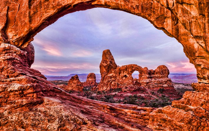 El Parque Nacional de Arches, puesta de sol, las rocas, HDR, american monumentos, estados UNIDOS, Utah, estados unidos