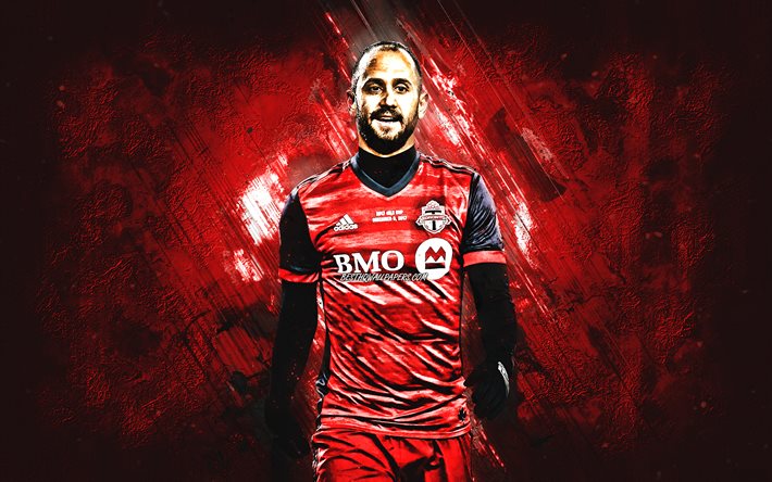 Victor Vazquez, Toronto FC, Jogador de futebol espanhol, retrato, o meia-atacante, pedra vermelha de fundo, MLS