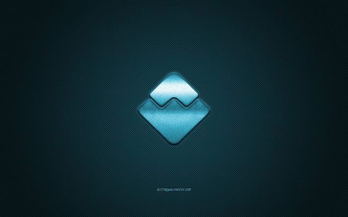 wellen-plattform-logo, metall-emblem, blau-carbon-textur, kryptogeld, wellen-plattform -, finanz-konzepte