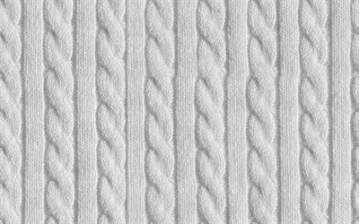 白ニットの背景, 4k, マクロ, 生地の質感, ニット感, 白布の背景, ニットパターン