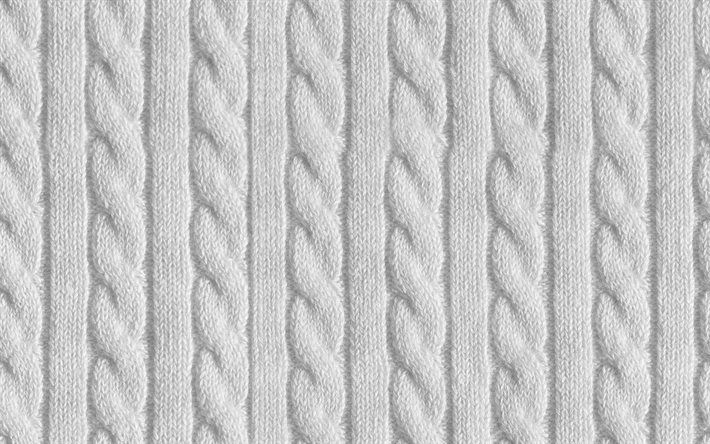 blanc tricot&#233; fond, 4k, macro, de tissus, de textures, en bonneterie, de tissu blanc en arri&#232;re-plan, de motifs