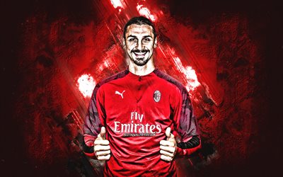 Zlatan Ibrahimovic, AC Milan, Swedish football player, portrait, red stone background, Italy, football