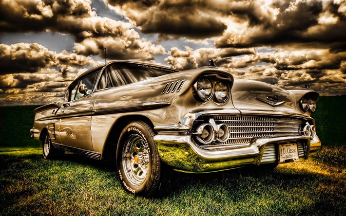 Chevrolet Bel Aire, HDR, 1958 coches, retro cars, coches americanos, 1958 Chevrolet Bel Air, Chevrolet