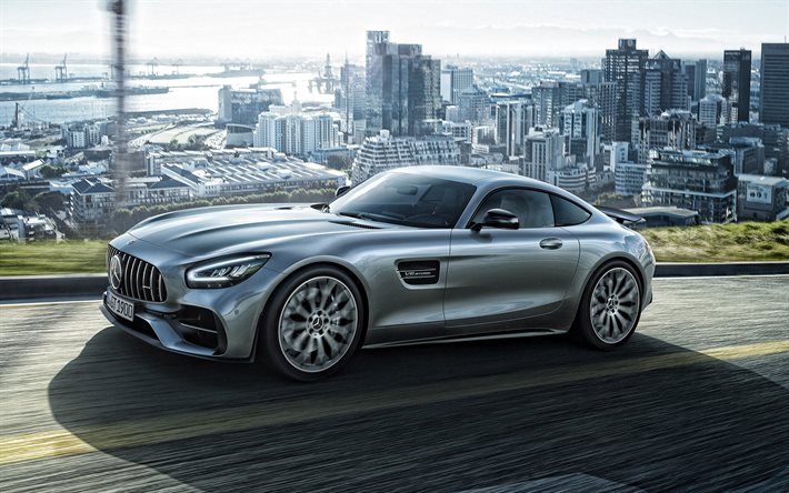 Mercedes-Benz AMG GT R, 2020, front view, exterior, silver sports coupe, new silver AMG GT R, German sports cars, Mercedes
