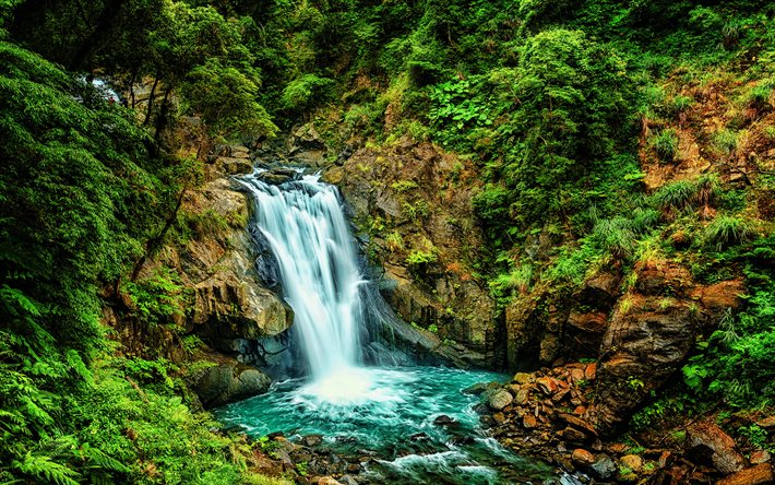 4k, Taiwan, river, waterfall, jungle, beautiful nature, rocks, thai nature, summer, HDR