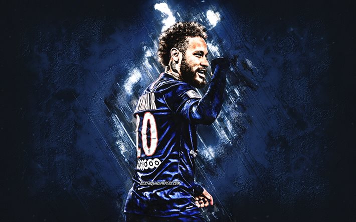 Neymar, PSG, Brazilian soccer player, portrait, blue stone background, Ligue 1, France, football, Paris Saint-Germain
