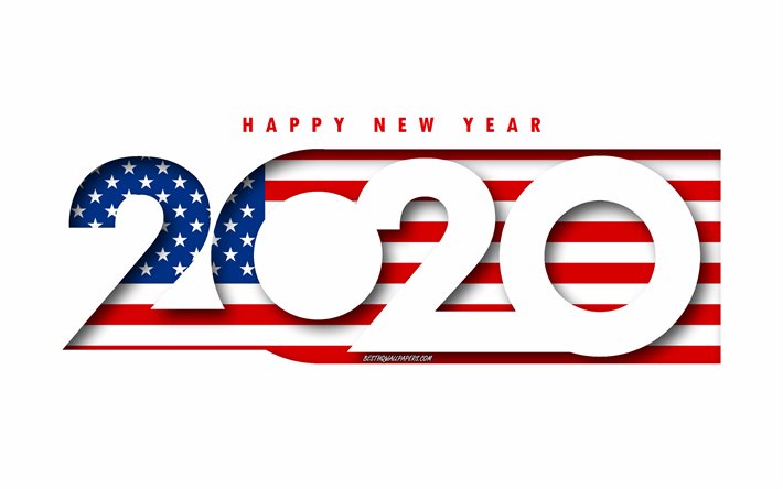USA 2020, Flagga USA, vit bakgrund, Gott Nytt År USA, 3d-konst, 2020 begrepp, USA flagga, 2020 Nytt År, 2020 USA flagga