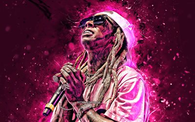 Lil Wayne, 4K, chanteuse am&#233;ricaine, violet n&#233;on, stars de la musique, american c&#233;l&#233;brit&#233;, Dwayne Michael Carter, cr&#233;atif, Lil Wayne 4K