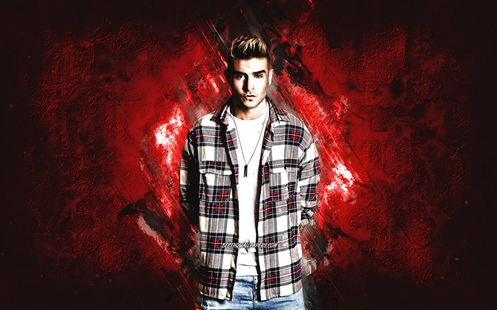 Danny Avila, Spanish DJ, portrait, red stone background, popular DJs, Daniel Avila Roson
