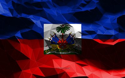 4k, haitianische flagge, low-poly-kunst, nordamerikanische l&#228;nder, nationale symbole, flagge von haiti, 3d-flaggen, haiti flagge, haiti, nordamerika, haiti 3d-flagge