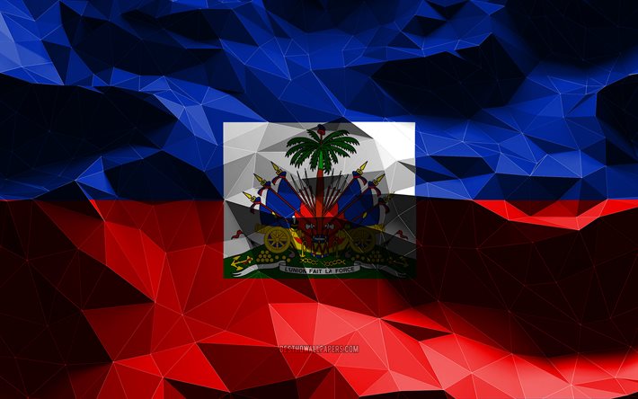 4k, Haitisk flagga, l&#229;g poly konst, nordamerikanska l&#228;nder, nationella symboler, Flagga haitiska, 3D-flaggor, Haiti flagga, Haiti, Nordamerika, Haiti 3D-flagga