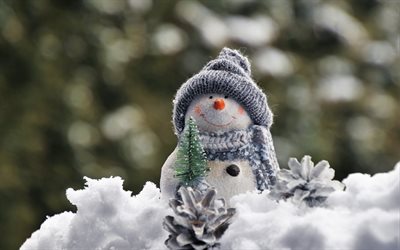Pupazzo di neve, giocattolo carino, concetti invernali, peluche giocattolo, giocattoli carini, neve, inverno