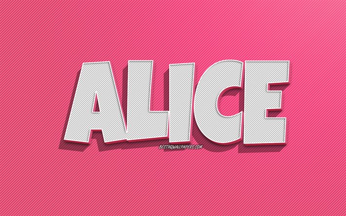 Alice, rosa linjer bakgrund, bakgrundsbilder med namn, Alice namn, kvinnliga namn, Alice gratulationskort, linje konst, bild med Alice namn