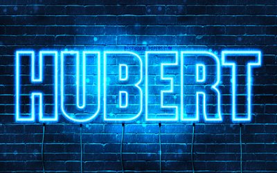 Hubert, 4k, wallpapers with names, Hubert name, blue neon lights, Happy Birthday Hubert, popular polish male names, picture with Hubert name