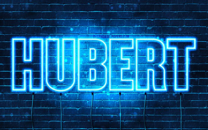 Hubert, 4k, pap&#233;is de parede com nomes, nome Hubert, luzes azuis de neon, Feliz Anivers&#225;rio Hubert, nomes masculinos poloneses populares, foto com nome Hubert