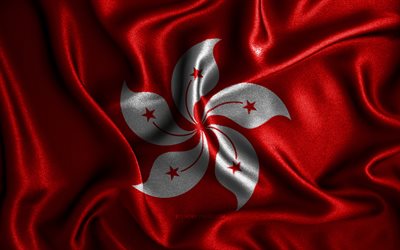 Hongkongin lippu, 4k, silkki aaltoilevat liput, Aasian maat, kansalliset symbolit, kangasliput, 3D-taide, Hongkong, Aasia, Hongkongin 3D-lippu