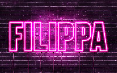 Filippa, 4k, isimleri ile duvar kağıtları, kadın isimleri, Filippa adı, mor neon ışıkları, Happy Birthday Filippa, pop&#252;ler Danimarkalı kadın isimleri, Filippa adı ile resim