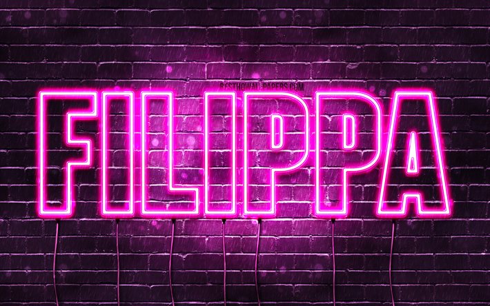 Filippa, 4k, pap&#233;is de parede com nomes, nomes femininos, nome Filippa, luzes de neon roxas, Feliz Anivers&#225;rio Filippa, nomes femininos dinamarqueses populares, foto com nome Filippa