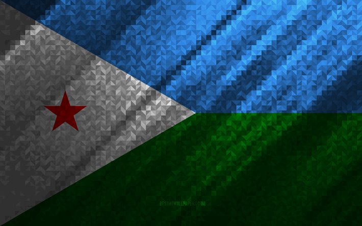 flagge von dschibuti, mehrfarbige abstraktion, dschibuti-mosaikflagge, dschibuti, mosaikkunst, dschibuti-flagge