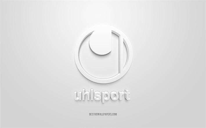 شعار Uhlsport, خلفية بيضاء, شعار Uhlsport ثلاثي الأبعاد, فن ثلاثي الأبعاد, يو اتش ال سبورت, شعارات الماركات, الأزرق 3d شعار Uhlsport