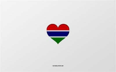 Gambiya seviyorum, Afrika &#252;lkeleri, Gambiya, gri arka plan, Gambiya bayrağı kalp, en sevdiğim &#252;lke