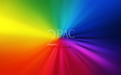Logo 2pac, 4k, vortice, rapper americano, sfondi arcobaleno, Tupac Amaru Shakur, star della musica, opere d&#39;arte, superstar, 2pac