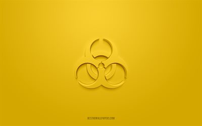 Biohazard 3d-ikon, gul bakgrund, 3d-symboler, Biohazard, varningsikoner, 3d-ikoner, Biohazard-skylt, varnings 3d-ikoner, gula varningsskyltar