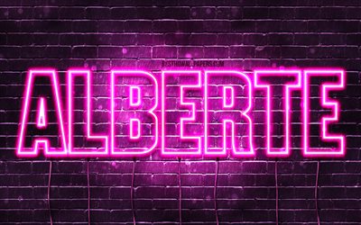 Alberte, 4k, wallpapers with names, female names, Alberte name, purple neon lights, Happy Birthday Alberte, popular danish female names, picture with Alberte name