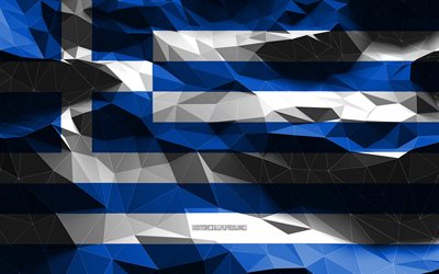 4k, grekisk flagga, l&#229;g poly konst, europeiska l&#228;nder, nationella symboler, Greklands flagga, 3D-flaggor, Grekland, Europa, Greklands 3D-flagga
