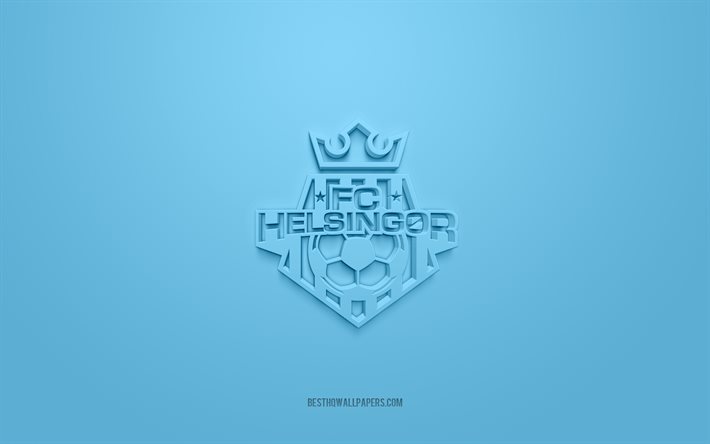 FC Helsingor, creative 3D logo, blue background, 3d emblem, Danish football club, Danish Superliga, Helsingor, Denmark, 3d art, football, stylish 3d logo