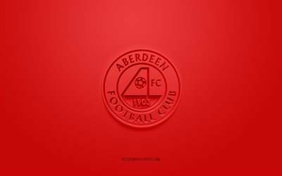 Aberdeen FC, kreativ 3D-logotyp, r&#246;d bakgrund, 3d-emblem, skotsk fotbollsklubb, Scottish Premiership, Aberdeen, Skottland, 3d-konst, fotboll, snygg 3d-logotyp