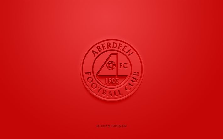 أبردين, شعار 3D الإبداعية, خلفية حمراء, 3d شعار, نادي كرة القدم الاسكتلندي, الدوري الاسكتلندي الممتاز, إسكتلندا, فن ثلاثي الأبعاد, كرة القدم, شعار أنيق ثلاثي الأبعاد
