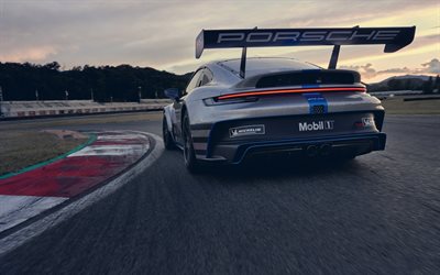 Porsche 911 GT3 Cup, 2021, ext&#233;rieur, vue arri&#232;re, voiture de course, piste de course, voitures de sport allemandes, Porsche