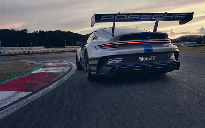 Porsche 911 GT3 Cup, 2021, ulkopuoli, takan&#228;kym&#228;, kilpa-auto, kilparata, saksalaiset urheiluautot, Porsche