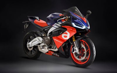 Aprilia RS660, 2021, vista frontal, exterior, motocicleta de corrida, novo RS660 vermelho-azul, Aprilia
