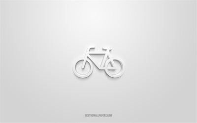 Icona di biciclette 3d, sfondo bianco, simboli 3d, biciclette, icone di trasporto, icone 3d, segno di biciclette, icone di trasporto 3d