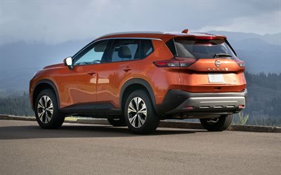 2021, Nissan Rogue, vista posteriore, esterno, arancione nuovo Rogue, suv, auto giapponesi, Nissan