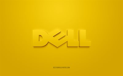 Dell logo, yellow background, Dell 3d logo, 3d art, Dell, brands logo, yellow 3d Dell logo