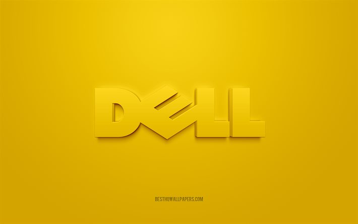 Dell logosu, sarı arka plan, Dell 3d logosu, 3d sanat, Dell, marka logosu, sarı 3d Dell logosu