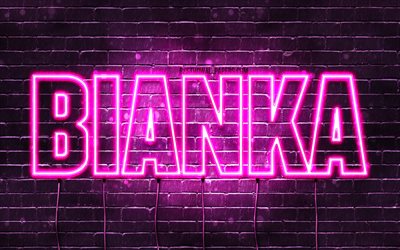 Bianka, 4k, isimli duvar kağıtları, kadın isimleri, Bianka adı, mor neon ışıklar, Mutlu Yıllar Bianka, pop&#252;ler Polonya kadın isimleri, Bianka isimli resim