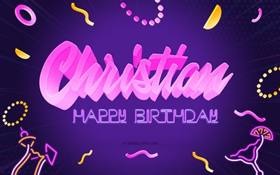 Happy Birthday Christian, 4k, Purple Party Background, Christian, creative art, Happy Christian birthday, Aubrey name, Christian Birthday, Birthday Party Background