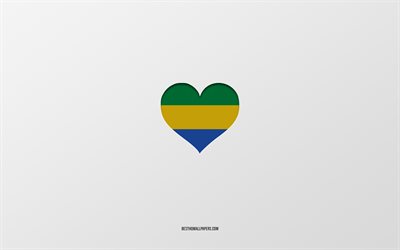 I Love Gabon, Africa countries, Gabon, gray background, Gabon flag heart, favorite country, Love Gabon