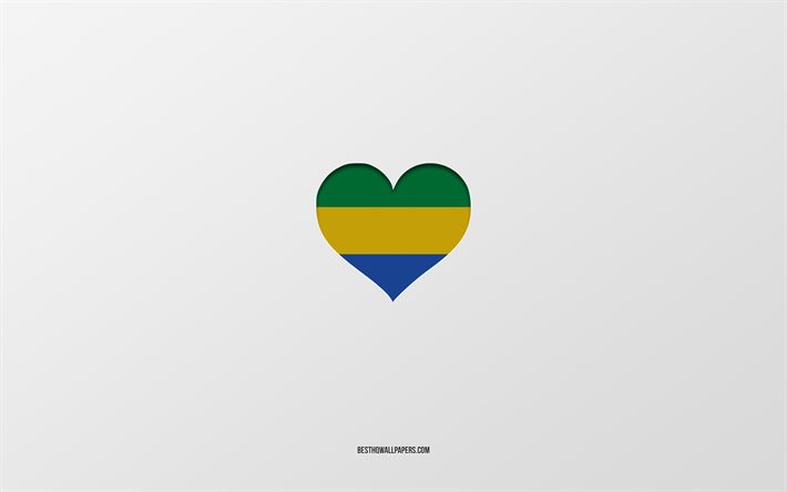 Gabon&#39;u seviyorum, Afrika &#252;lkeleri, Gabon, gri arkaplan, Gabon bayrak kalbi, favori &#252;lke, Gabon seviyorum