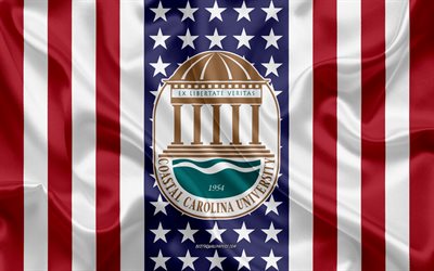 Coastal Carolina University Emblem, American Flag, Coastal Carolina University logo, Conway, South Carolina, USA, Coastal Carolina University