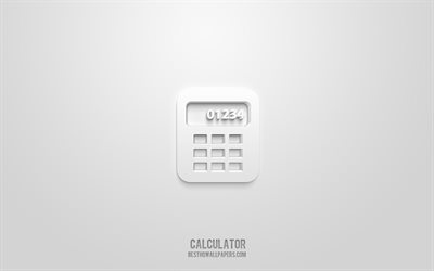 Icona calcolatrice 3d, sfondo bianco, simboli 3d, calcolatrice, icone finanza, icone 3d, segno calcolatrice, icone 3d finanza